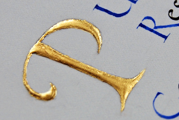 Advowson in Roundhand style and pen-drawn capitals with gold leaf initial