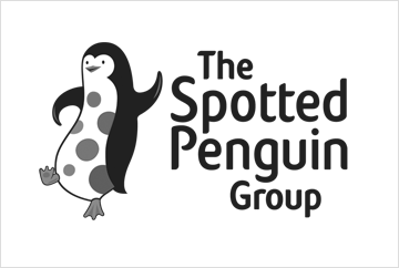 Illustration and logo for The Spotted Penguin Group