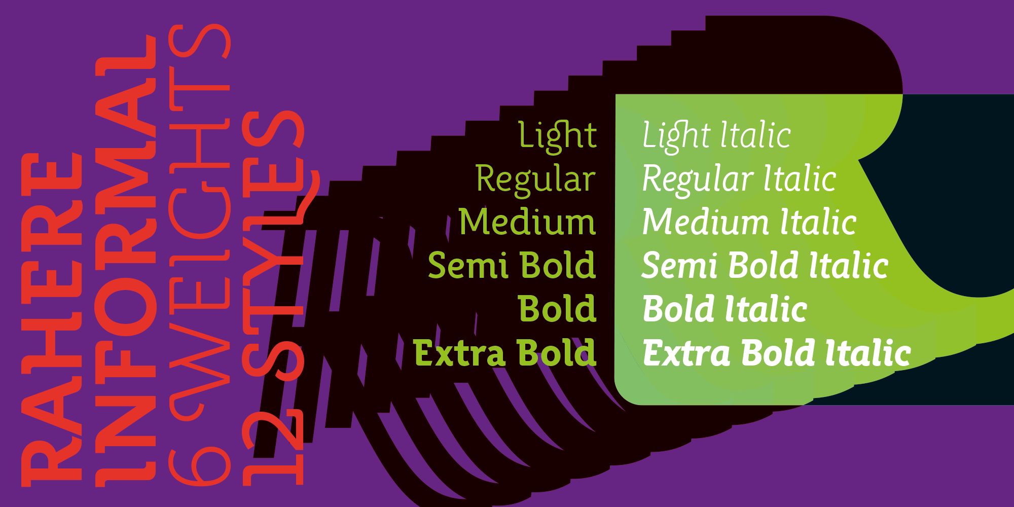 Rahere Informal consists of 6 weights and 12 styles