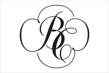 BC monogram design using Italic script capitals