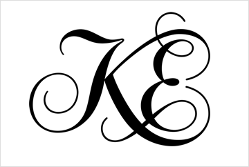 KE monogram design using Italic script capitals for a wedding